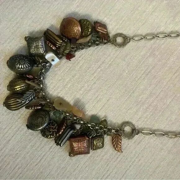 Charm necklace with multi earth semi precious stones and beads bronze tone - Picture 6 of 6
